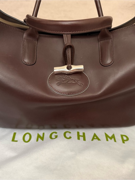 Longchamp Handbags - Longchamp Dark Brown Leather Satchel with Silver Accent